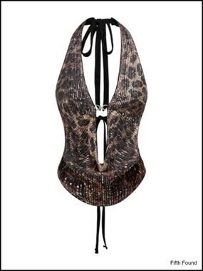 Sequin Halter Crop Top Y2K Going Out Top Sleeveless